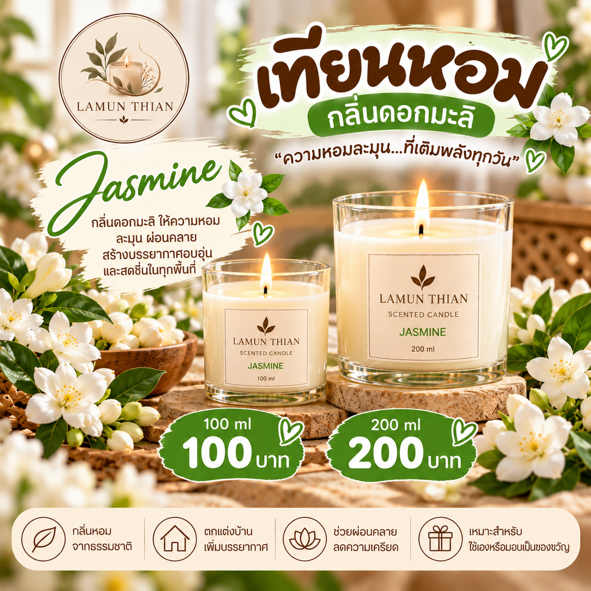 เทียนหอมกลิ่นดอกมะลิ